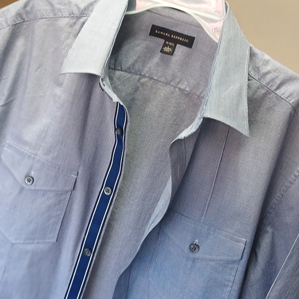 Banana republic, shirt, dress, button-down,  blue, like new, short sleeves,